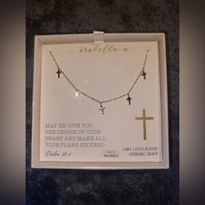 BNIB Isabella M Sterling Silver Gold Plated Mini Cross’ Necklace